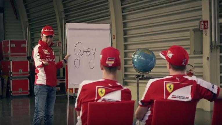 Esteban da clases de español a Vettel y Raikkonen 