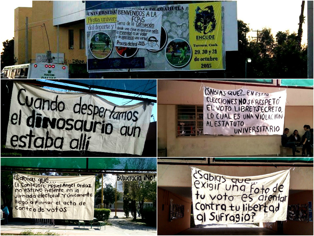 Las mantas fueron colocados en diversos puntos de la facultad.