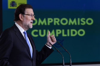 El presidente del gobierno español, Mariano Rajoy, en la rueda de prensa en el palacio de La Moncloa