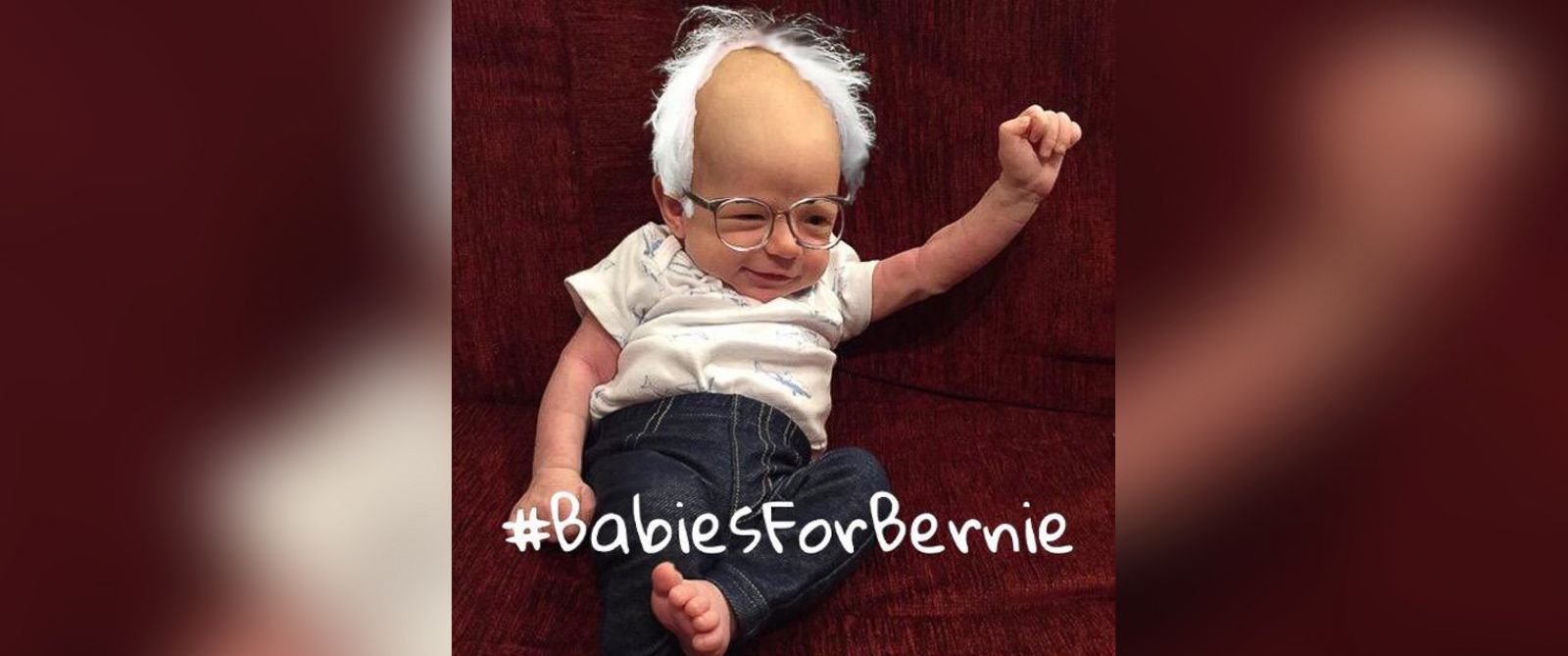 Simpatizantes de Bernie Sanders exhiben fotos de sus bebés caracterizados como el candidato demócrata