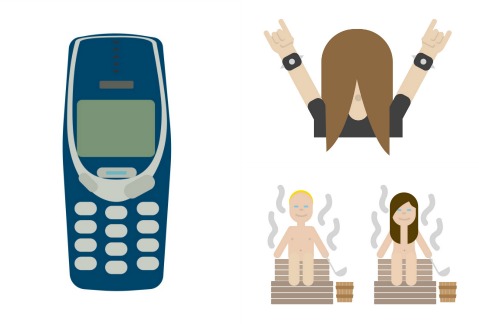 Un teléfono nokia, un metalero y una pareja en un sauna son algunos de los emojis que el gobierno finlandés propone. 