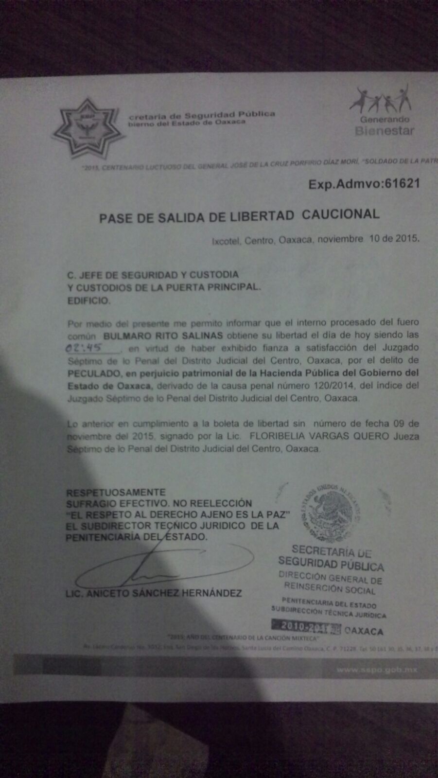 Bulmaro Rito Salinas obtuvo su libertad al pagar 8 millones de pesos. 