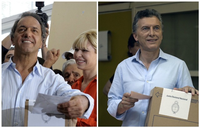 Daniel Scioli y Mauricio Macri se disputan la presidencia de Argentina este domingo.