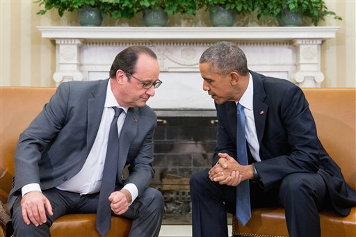 Los presidentes de Francia, François Hollande, y de EU, Barack Obama, reunidos en la Casa Blanca.