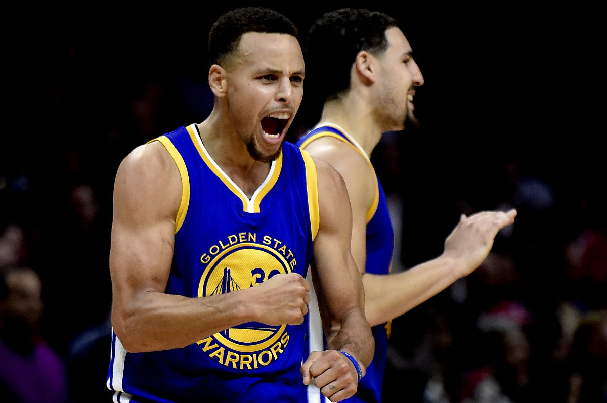Stephen Curry y Klay Thompson, durante un festejo de Warriors 