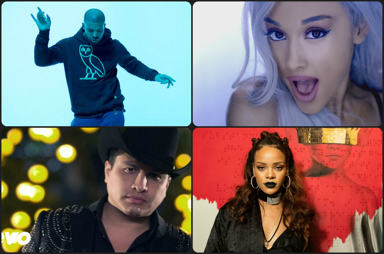 Drake, Ariana Grande, Julión Álvarez y Rihanna, entre lo más escuchado en Spotify en 2015.