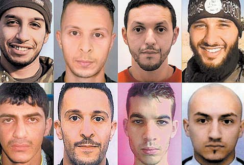 Los ocho miembros del comando terrorista que atacó en París.