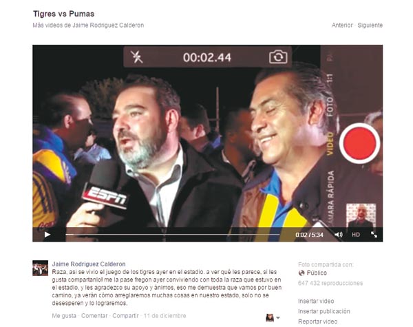 El mandatario grabó su experiencia en el partido entre Tigres y Pumas.