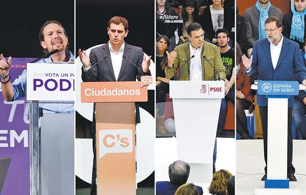 Pablo Iglesias, de Podemos; Albert Rivera, de C’s; Pedro Sánchez, del PSOE, y Mariano Rajoy, actual mandatario y candidato del PP.