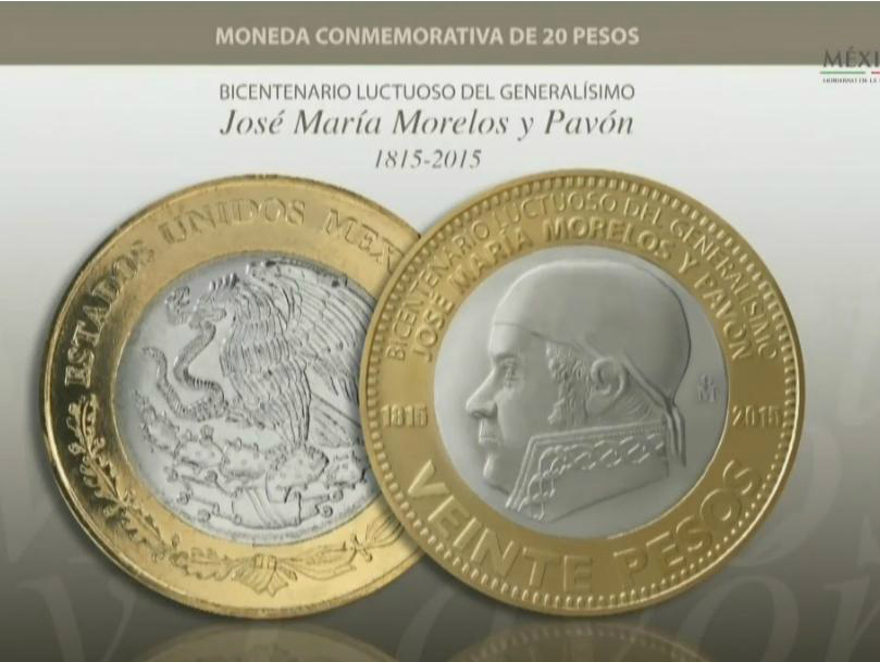 La moneda de 20 pesos se suma a la serie de billetes y monedas con la figura de Morelos que han sido puestas en circulación en México.