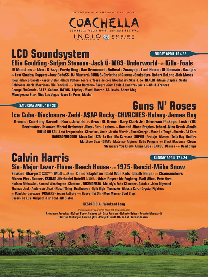 Coachella se realizará del 15 al 17 y del 22 al 24 de abril próximo.  