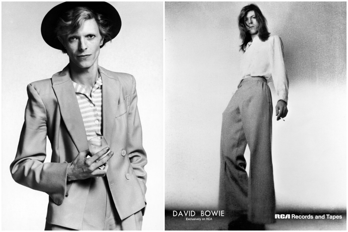 La portada del disco Hunky Dory de 1971 y el personaje Thin White Duke creado por Bowie en 1976 refleja el estilo setentero, con pantalones acampanado