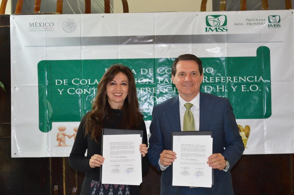 María de Lourdes Osorio Chong, delegada del IMSS Hidalgo y José Manuel Assad, delegado Tamaulipas.