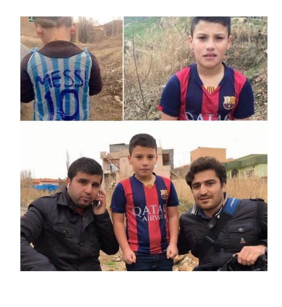 Imagen del niño que hizo una playera de Messi con una bolsa de plástivo 