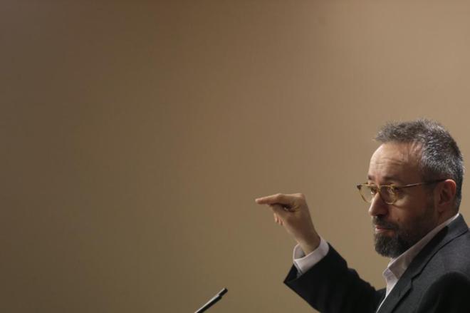 El portavoz parlamentario de Ciudadanos, Juan Carlos Girauta, durante la rueda de prensa que ha ofrecido en el Congreso de los Diputados