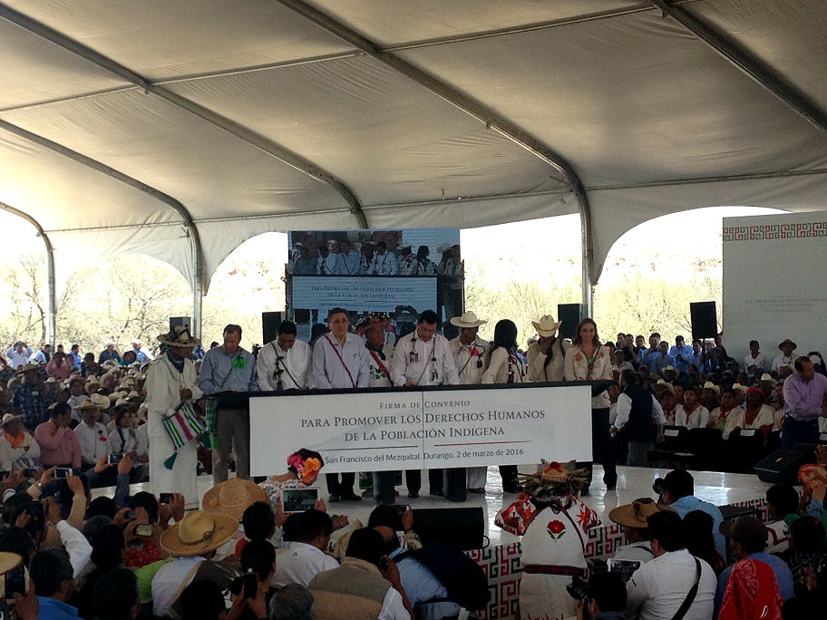 Se firmó en la comunidad de "El Mezquital", en Durango el Convenio para la Promoción de Derechos Humanos de la población indígena.