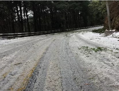 El Ajusco amaneció con aguanieve y con vientos que llegan a rachas de hasta 70 kilómetros por hora. 