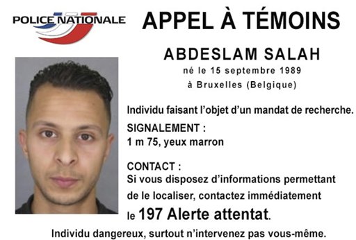 En este cartel de la policía francesa puede verse a Salah Abdeslam, en una foto de archivo