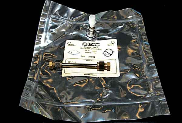 Toman muestras de pacientes en bolsas especiales.