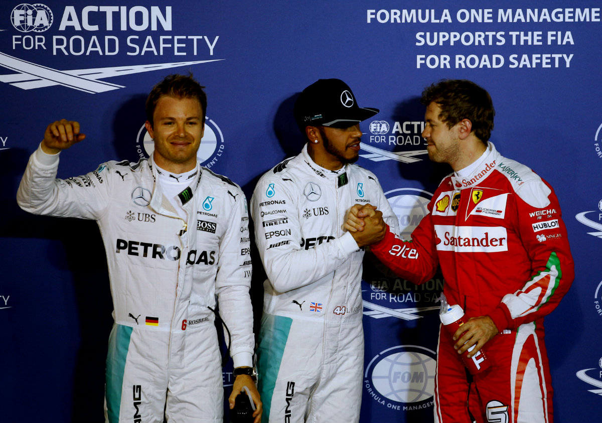Rosberg, Hamilton y Vettel 