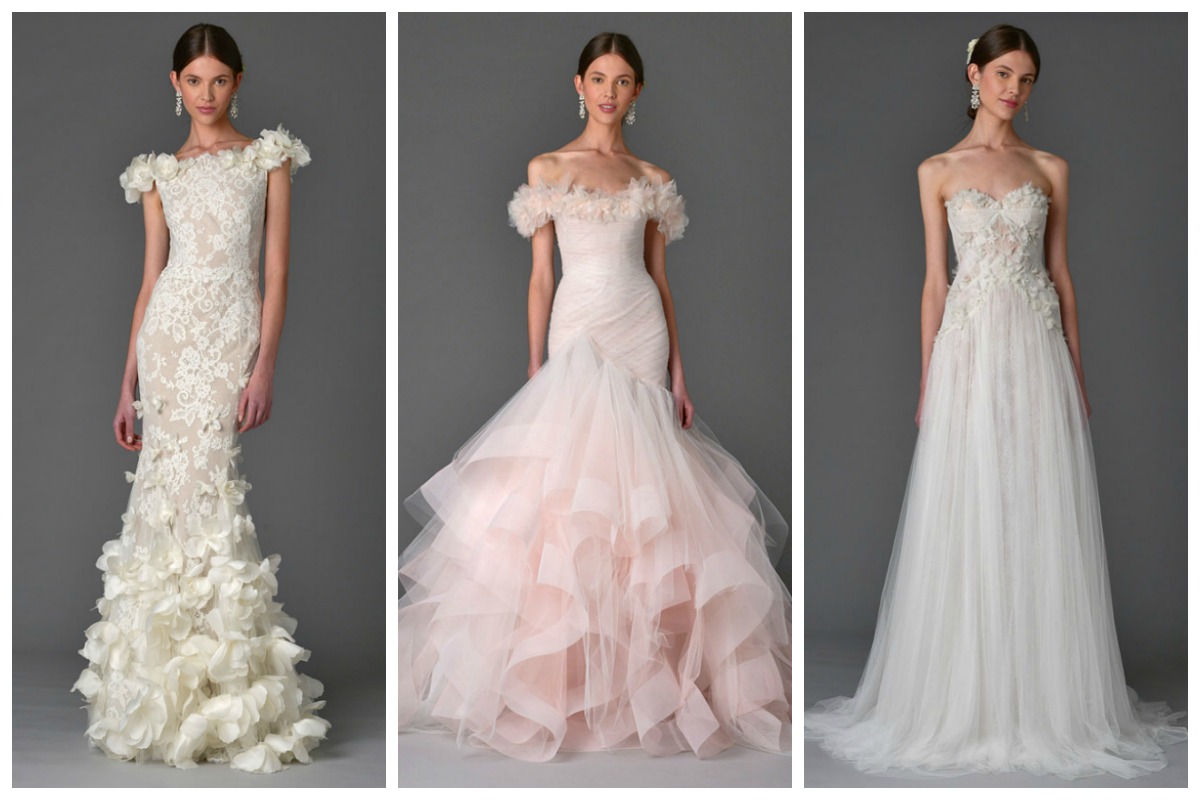 Marchesa se distingue por sus vestidos románticos decorados con tul y flores