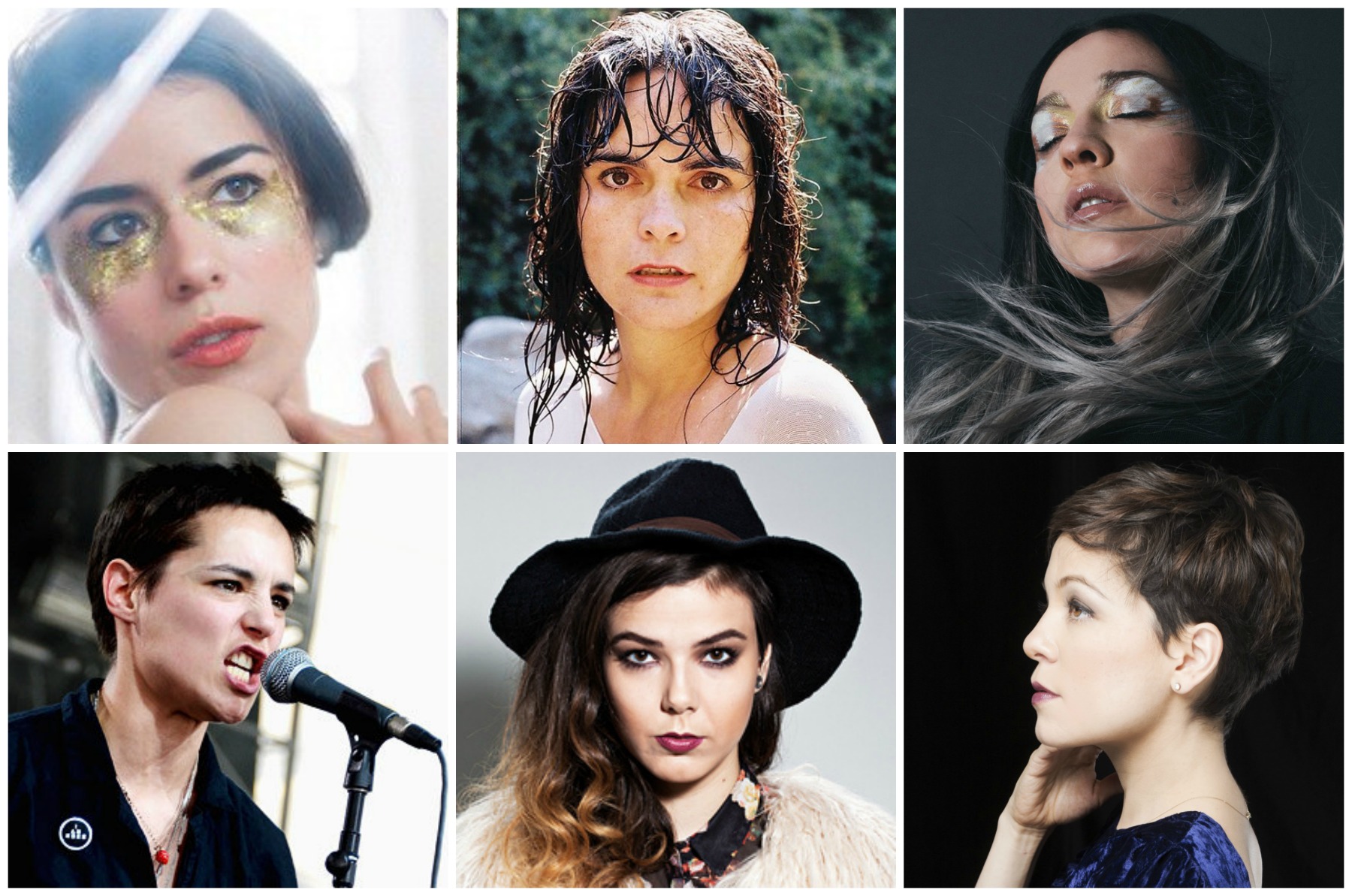 De izquierda a derecha y de arriba a abajo: Marión Sosa (Love la Femme), Camila Moreno, Carla Morrison, Jenny Beth (Savages), Nanna Bryndís Hilmarsdót