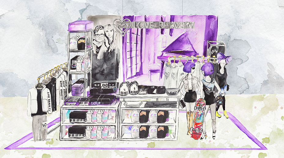 Un dibujo de una boutique de Macy's con la línea de Gaga y Elton John. 