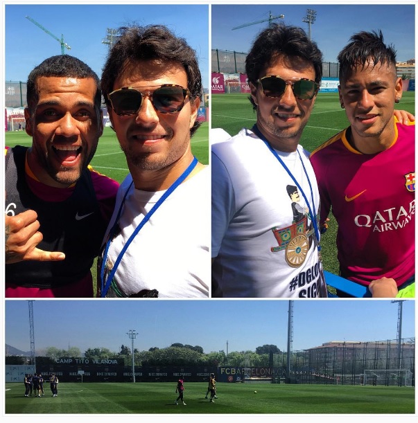 Alves, 'Checo' y Neymar posaron durante el entrenamiento culé 