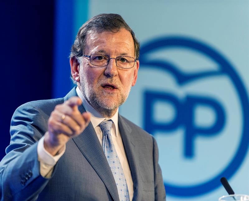 El presidente del Gobierno español en funciones y del PP, Mariano Rajoy, en un foro de su partido en Palma de Mallorca, el pasado 19 de mayo 