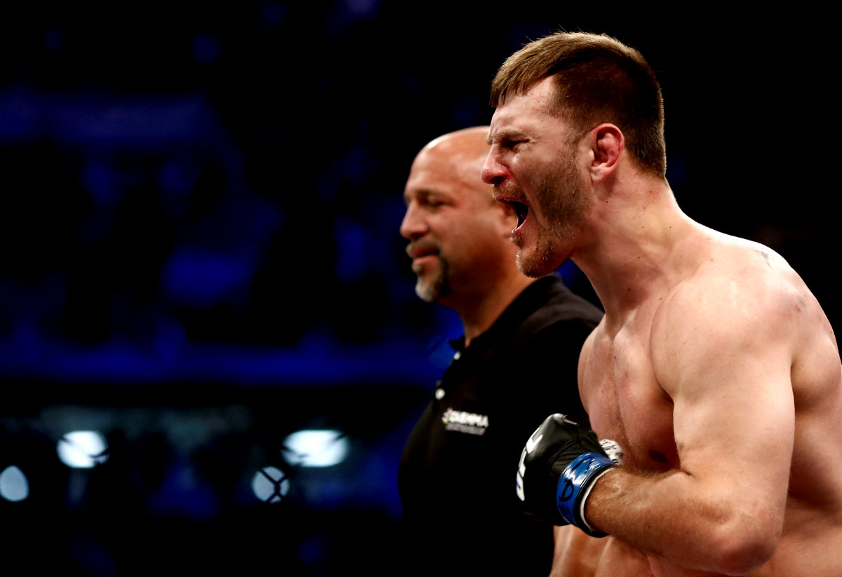 Stipe Miocic, en su celebración después de la victoria sobre Fabricio Werdum 