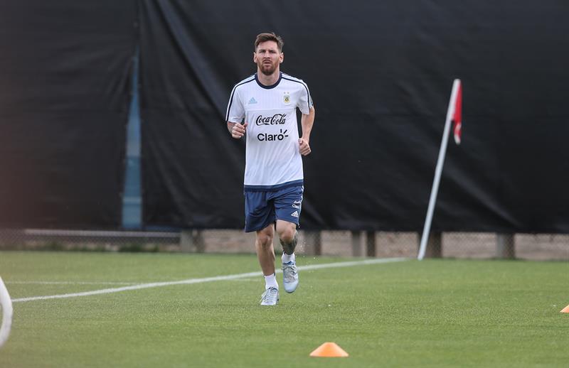 Messi durante el entrenamiento de Argentina