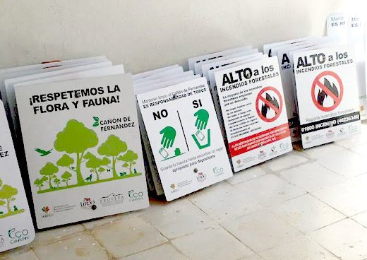 Serán colocados 8 señalamientos de destino, 45 de prevención de incendios forestales, cuidado de la flora y fauna, control de basura entre otras recom