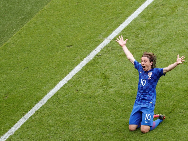 Luka Modric, celebra el tanto con el que su selección se impuso a Turquía en la primera jornada