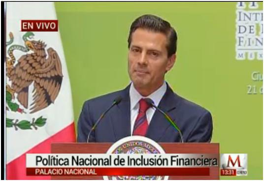 Enrique Peña Nieto durante su mensaje en el II Foro Internacional de Inclusión Financiera.