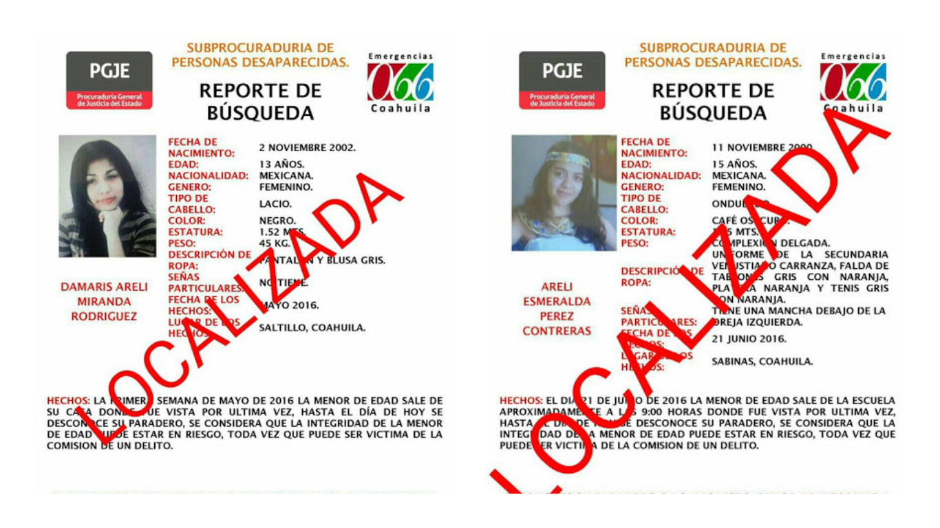 Los padres de las jovencitas fueron quienes pusieron las denuncias por desaparición, tras la cual se emitió la Alerta Ámber.
