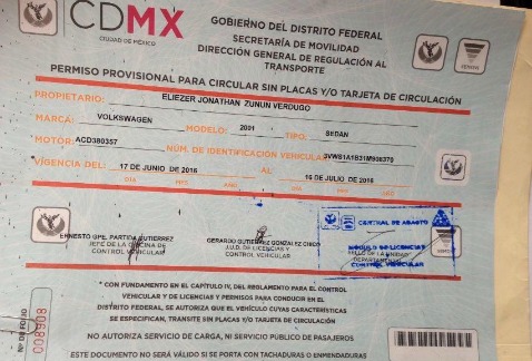 La Secretaría de Movilidad emite permisos para la circulación de automóviles, debido al desabasto de placas por el cambio de imagen que las láminas re