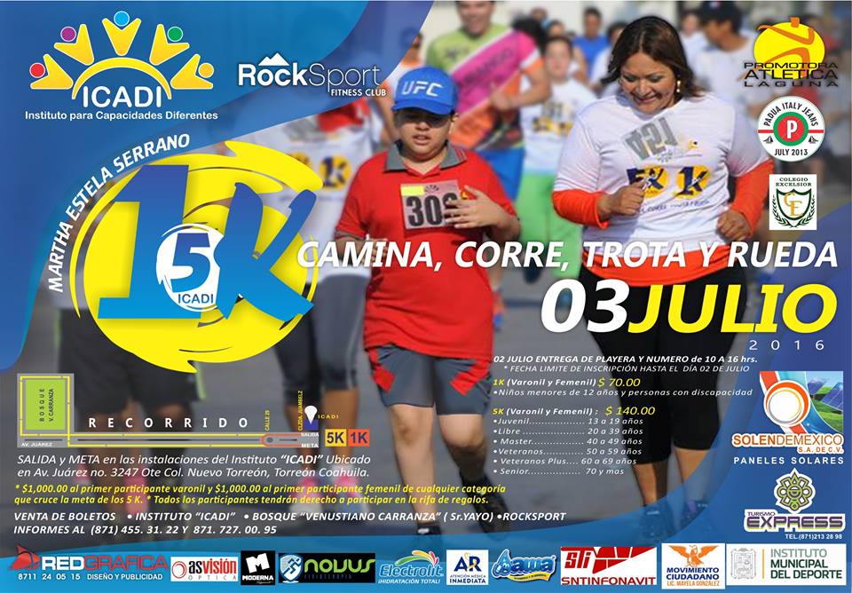 El slogan de la carrera es “ camina, trota o rueda”, ya que se espera la participación de personas en sillas de ruedas.