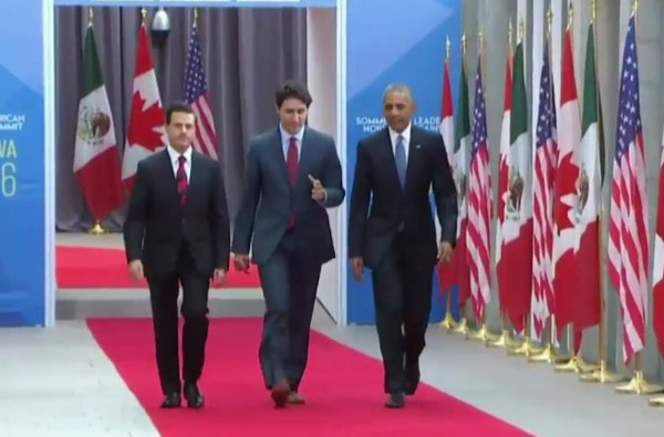 El primer ministro de Canadá, Justin Trudeau, el presidente Enrique Peña Nieto y su homólogo estadunidense, Barack Obama, participarán en la octava Cu