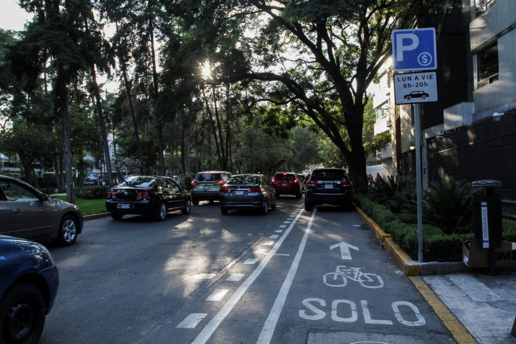 A pesar de la instalación de la ciclo vía, aún están instalados los parquímetros sobre la avenida.