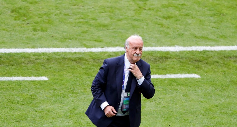 Vicente del Bosque, durante el duelo de octavos de final ante Italia 