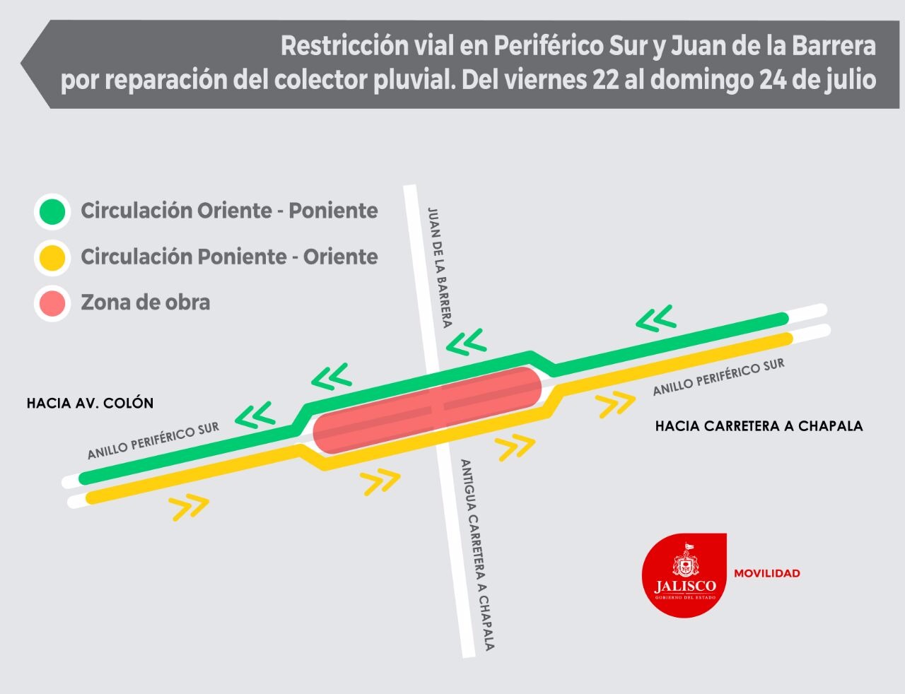 La circulación en esta zona será enviada hacia carriles laterales.