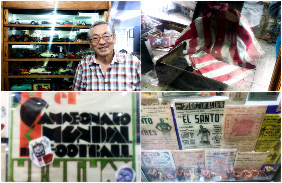 Roberto Shimizu, fundador del Juguete Antiguo y algunas piezas del Santo, Mundial de 1930 y playera del Necaxa