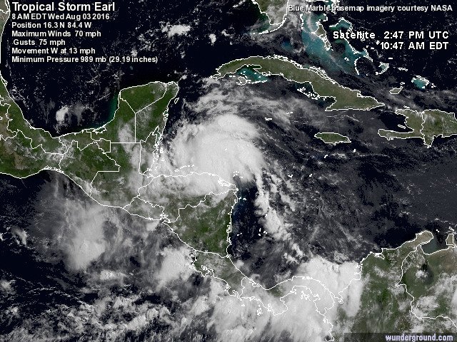 Imagen del satélite de la ubicación de 'Earl'.