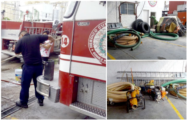 Los bomberos de Gómez Palacio, tienen listas las motobombas para desaguar y el personal ya está preparado para laborar en turnos de 24 horas.