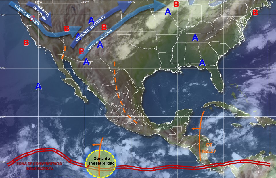 En el Pacífico Norte se pronostica cielo medio nublado, 40 por ciento de probabilidad de intervalos de chubascos.