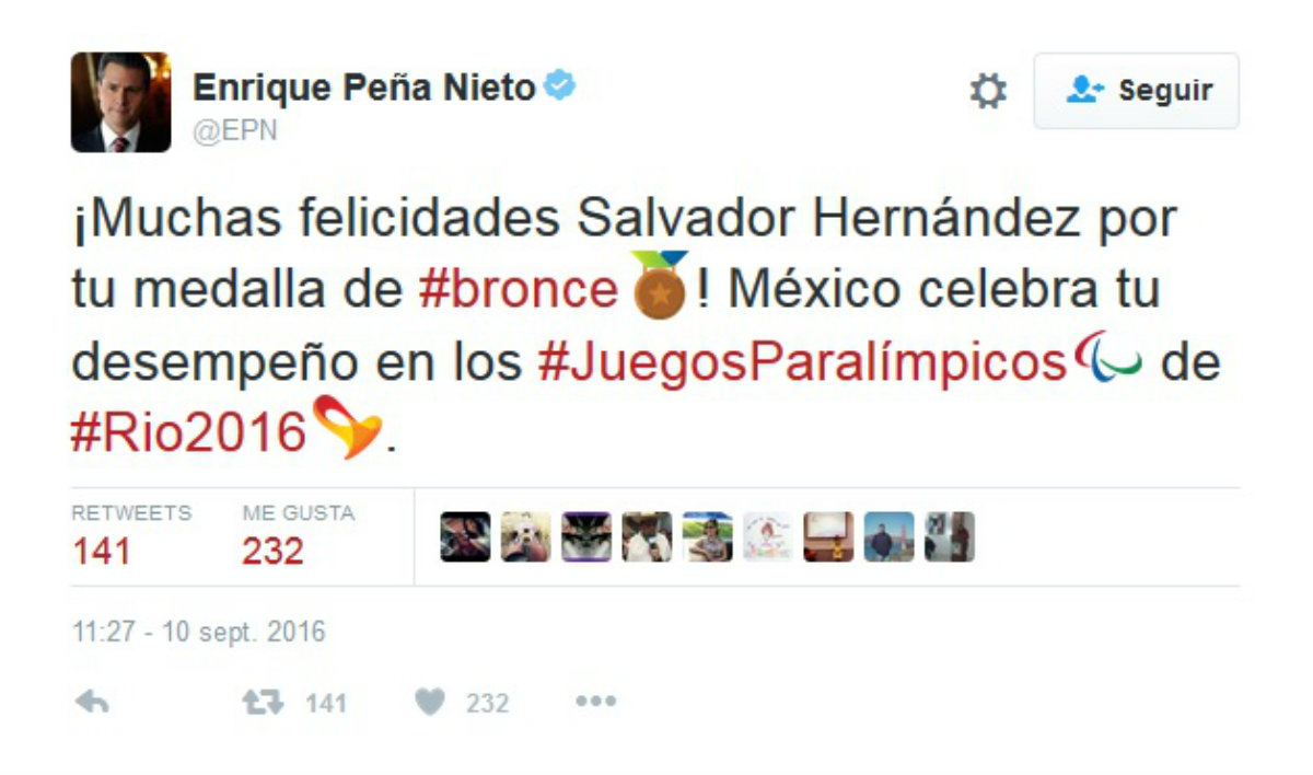 EPN felicita a Salvador por bronce