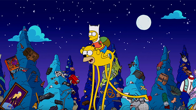 Así lucen Homero y Bart como el perro Jake y Finn, personajes de 'Hora de Aventura'