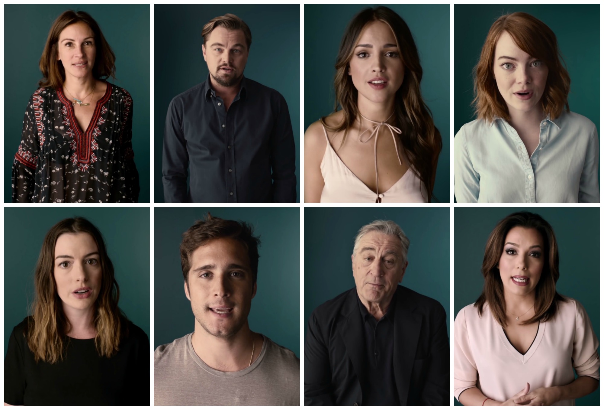 Julia Roberts, Leonardo DiCaprio, Eiza González, Emma Stone, Anne Hathaway, Diego Boneta, Robert de Niro y Eva Longoria son algunos de los famosos que