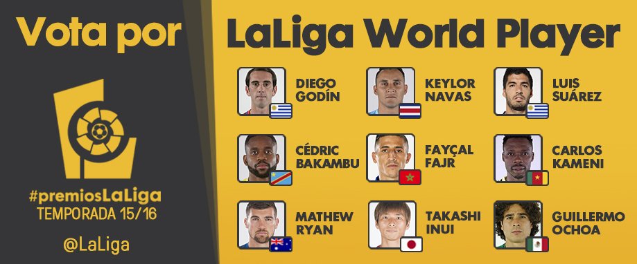 Guillermo Ochoa podría ganar el premio La Liga World Player 2015-2016