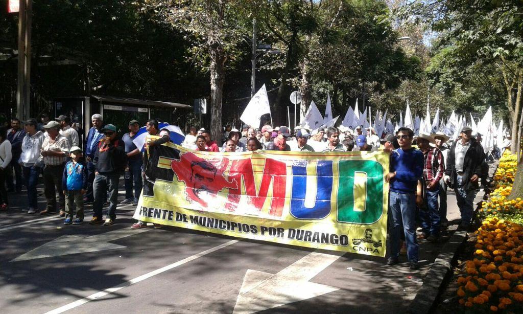 Los campesinos mantienen dos movilizaciones en la Ciudad de México; una a Los Pinos y otra al Monumento a la Revolución. 